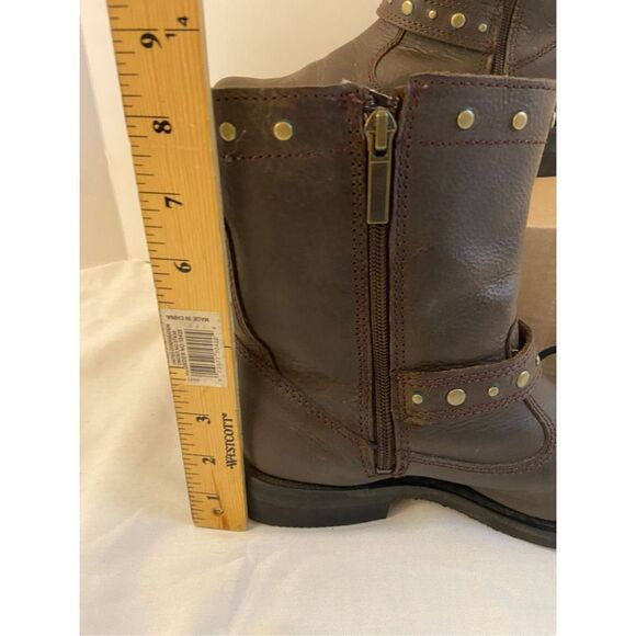 Harley Davison ankle brown boots size 9 studs laces stock #087076 - Picture 5 of 8